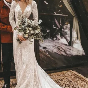 Customized New Fashion Women Wedding Dresses Court Train Lace Long Sleeves Bridal Gowns Formal Vestido De Noiva robe de mariée