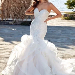 Fmogl Mermaid Vintage Elegant Wedding Dresses Strapless Sexy Vestido De Novia Beaded Appliques Tiered Mondern Bride Dress