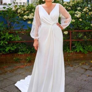 EVON BRIDAL Mermaid Wedding Dresses Plus Size Woman Bride V-Neck Puff Sleeves Satin Custom Made Elegant Vestidos De Novia