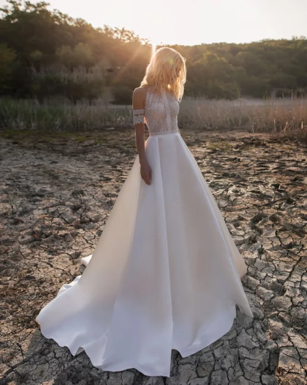 DREAM Customized Satin Bohemian Wedding Dress For Brides 2025 Off The Shoulder Lace Halter Bridal Gown With Detachable Sleeves - immagine 7