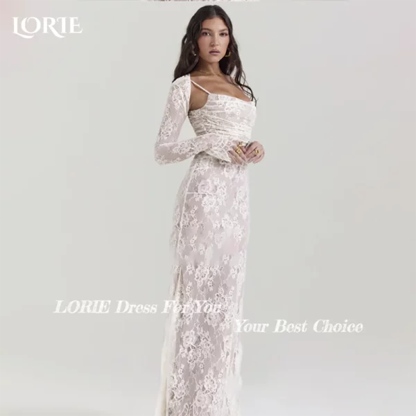 LORIE Lace Women's Wedding Dresses Off Shoulder Square Neck Bride Gown Beach Boho Mermaid Bride Bridal Dress vestidos de novia - immagine 2