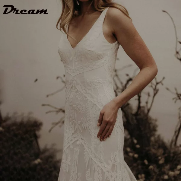 DREAM Customized Elegant Long V Neck Sleeveless Boho Mermaid Wedding Dress 2025 Lace Open Back Sweep Train Bridal Gown - immagine 5