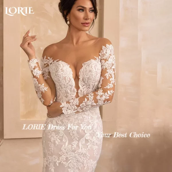 LORIE Lace Women's Wedding Dresses Off Shoulder Square Neck Bride Gown Beach Boho Mermaid Bride Bridal Dress vestidos de novia - immagine 5