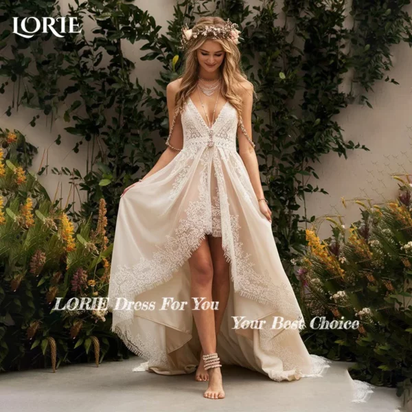 LORIE Boho 3D Flowers Wedding Dress Slit Sexy Lace Appliques Sweetheart Backless Bride Dress Sweep Tail Bridal Gowns Customized - immagine 2