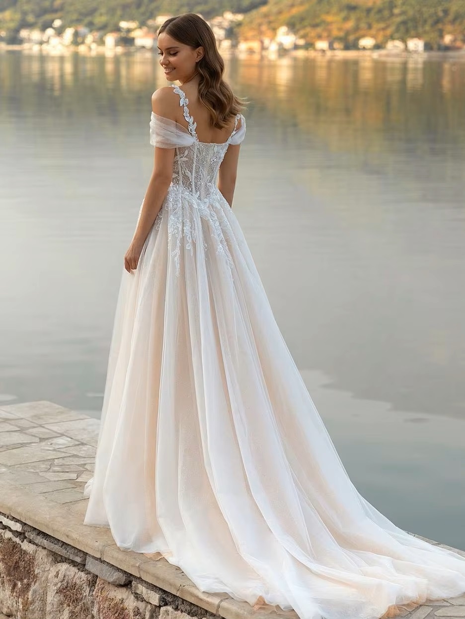 SoDigne Beach Wedding Dress Sweetheart Lace Appliques Off Shoulder Corset Princess Bridal Dress Wedding Gown Customized 2 SoDigne Beach Wedding Dress Sweetheart Lace Appliques Off Shoulder Corset Princess Bridal Dress Wedding Gown Customized - immagine 2
