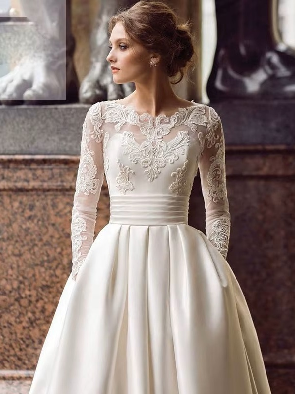 SoDigne Summer Wedding dress 2023 Long Sleeves A Line Satin African Wedding Gown Lace Appliques Boho Bride Dresses Customized 2 SoDigne Summer Wedding dress 2023 Long Sleeves A Line Satin African Wedding Gown  Lace Appliques Boho Bride Dresses Customized - immagine 2
