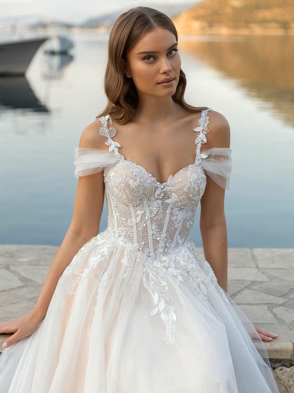 SoDigne Beach Wedding Dress Sweetheart Lace Appliques Off Shoulder Corset Princess Bridal Dress Wedding Gown Customized 3 SoDigne Beach Wedding Dress Sweetheart Lace Appliques Off Shoulder Corset Princess Bridal Dress Wedding Gown Customized - immagine 3