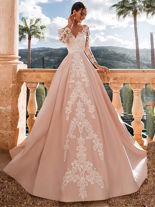 SoDigne Satin Wedding Dress Lace Appliques V-Neck A-Line Long Sleeves Princess Bridal Dress Elegant Wedding Gowns Customized 1 SoDigne Satin Wedding Dress Lace Appliques V-Neck A-Line Long Sleeves Princess Bridal Dress Elegant Wedding Gowns Customized