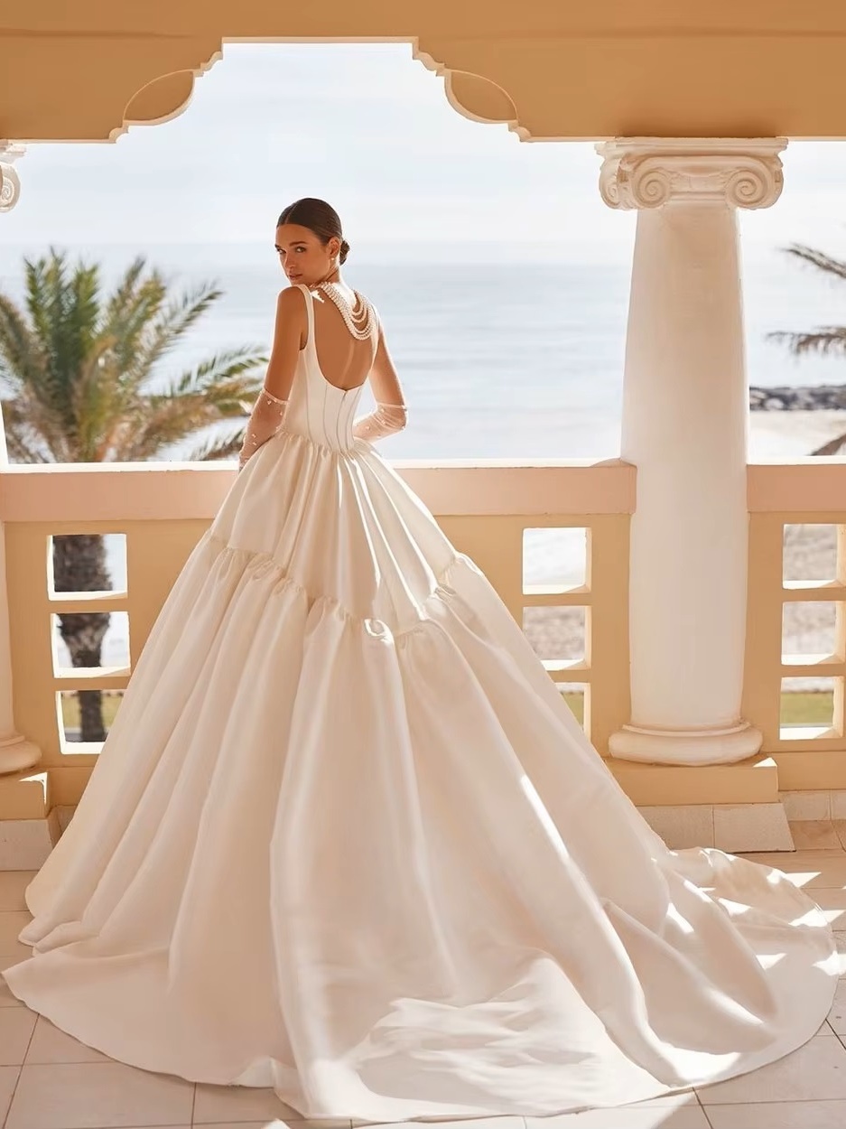 SoDigne Princess Taffeta Bride Dresses For Women Square Neck Wedding Party Dress Backless Bridal Gown robes de mariée Customized 2 SoDigne Princess Taffeta Bride Dresses For Women Square Neck Wedding Party Dress Backless Bridal Gown robes de mariée Customized - immagine 2