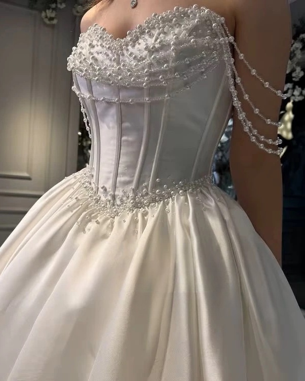 SoDigne A-line Elegant Satin Bride Dresses Sweetheart Sleeveless Pearls Wedding Dress Long Bridal Gown Robe De Mairee Customized 2 SoDigne A-line Elegant Satin Bride Dresses Sweetheart Sleeveless Pearls Wedding Dress Long Bridal Gown Robe De Mairee Customized - immagine 2