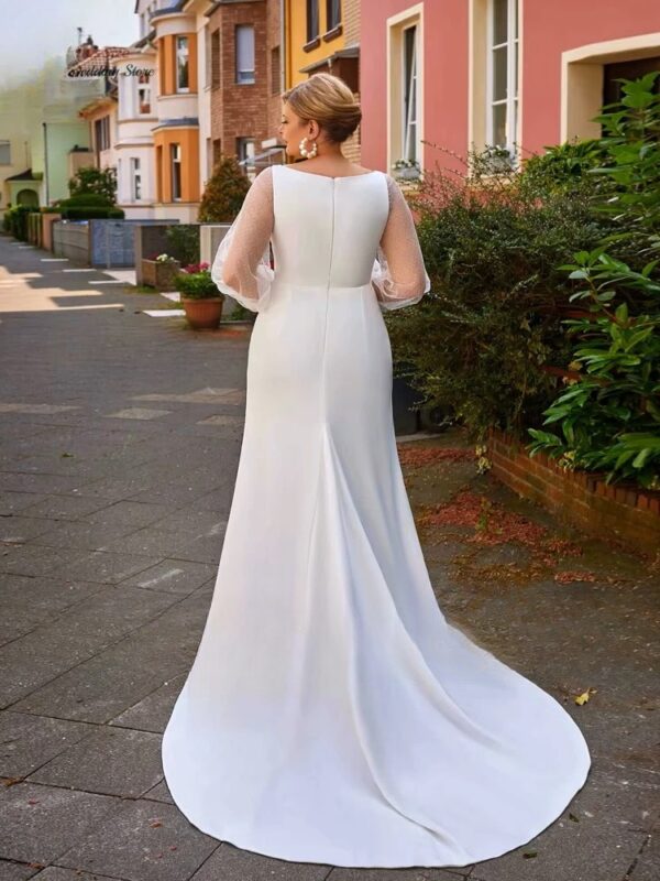 Simple Mermaid Wedding Dresses Plus Size V Neck Long Sleeves Bride Gowns Pleat Back Zipper Floor Length Vestido De Noiva 2025 - immagine 2