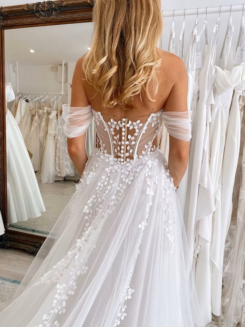 SoDigne Vintage Glitter Tulle Wedding Dresses 2024 Sweetheart Side Split A-Line Bridal Gowns Princess Bride Dress Customized 2 SoDigne Vintage Glitter Tulle Wedding Dresses 2024 Sweetheart Side Split A-Line Bridal Gowns Princess Bride Dress Customized - immagine 2