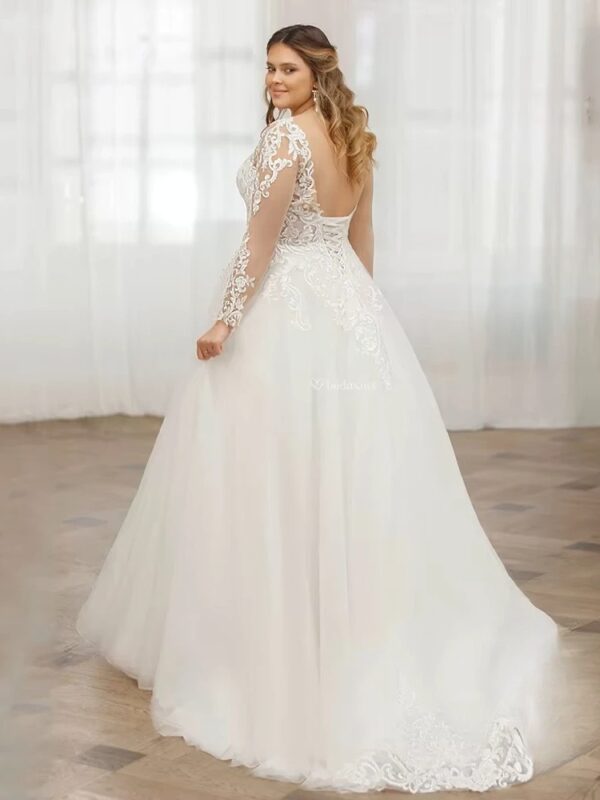 Pastrol Customized Wedding Dresses V Neck Bride Gowns Lace Appliques Back Lace Up Tulle A-Line Sweep Train Vestidos De Novia - immagine 2