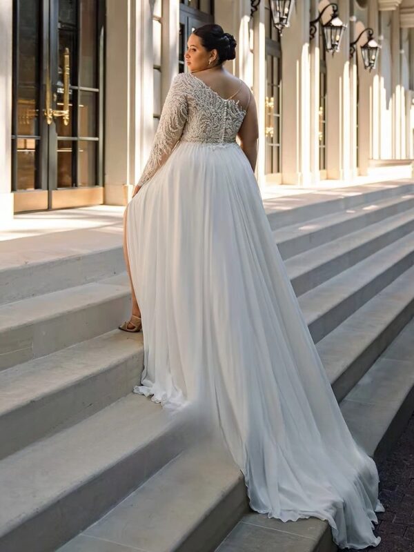 Customized Chiffon Wedding Dresses Plus Size O Neck One Shoulder Bride Gowns Applique Floor Length Front Slit A-Line Robe De - immagine 2