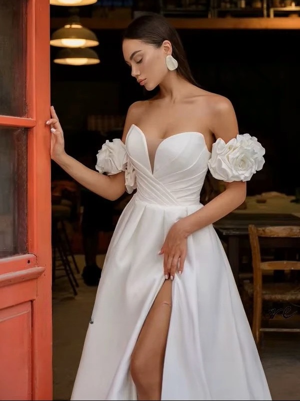 SoDigne Modern Satin Wedding Dresses Sweetheart A-line Elegant Bridal Dress Boho Split Lace Up Wedding Gown Robe De Mairee  3 SoDigne Modern Satin Wedding Dresses Sweetheart A-line Elegant Bridal Dress Boho Split Lace Up Wedding Gown Robe De Mairee  - immagine 3