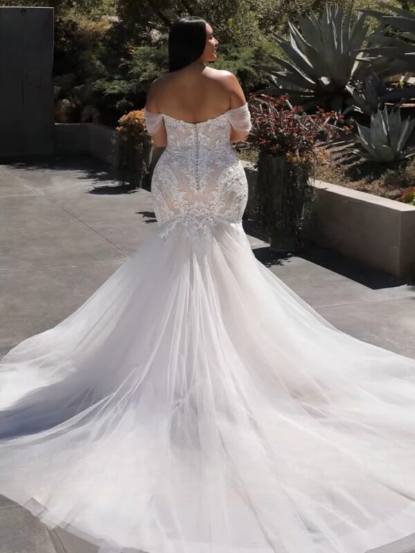 Sweetheart Wedding Dresses Plus Size Off the Shoulder Bride Gowns Appliques Sweep Train Mermaid Vestido De Novia PSL98001 - immagine 2