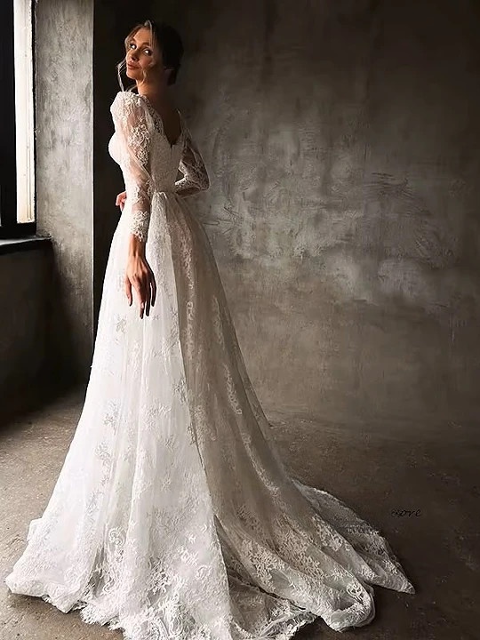 SoDigne A-line Lace Wedding Dresses Sweetheart Full Sleeves Bridal Dress Beach Long Wedding Gown Robe De Mairee Customized 3 SoDigne A-line Lace Wedding Dresses Sweetheart Full Sleeves Bridal Dress Beach Long Wedding Gown Robe De Mairee Customized - immagine 3