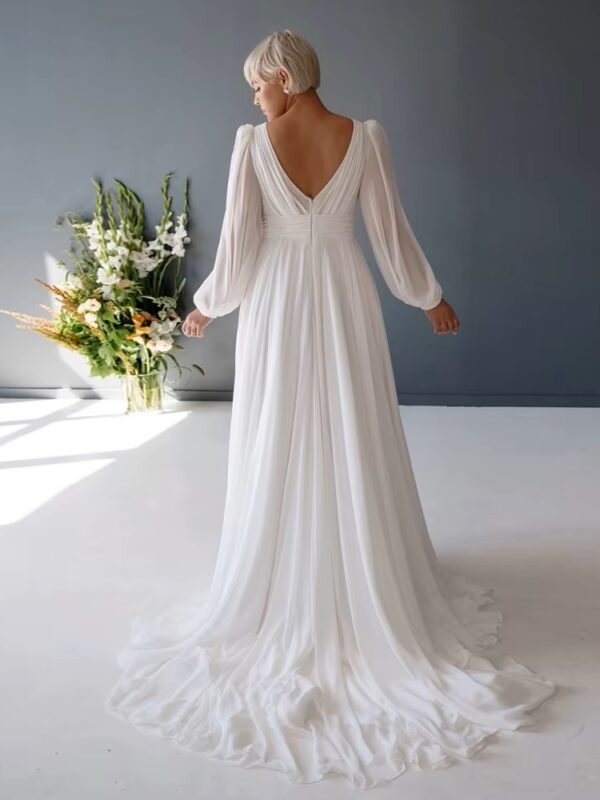 Customized Plus Size Wedding Dresses with Chiffon V Neck Full Sleeve Bridal Gowns for Women New Summer Vestido De Novia New - immagine 2