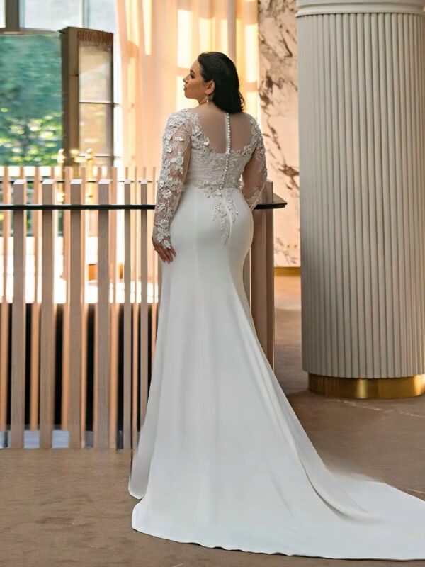 Customized Wedding Dresses Plus Size O Neck Illusion Long Sleeves Bride Gowns Appliques Floor Length Mermaid Vestido De Noiva - immagine 2