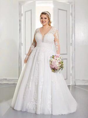 Customized Wedding Dresses Plus Size V-Neck Short Sleeves Bride Gowns Lace Applique A-Line Tulle Sweep Train Robe De Mariée