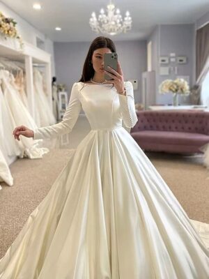 SoDigne Conservative Wedding dress Satin Wedding Dresses Full Sleeve Muslim Bridal Gown Modest Long Wedding Gown Customized 3 Sa07eb890c0d2471f855ac688031a8035Q Cropped