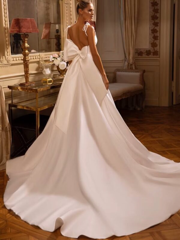 SoDigne A Line Simple Women Wedding Dresses V Neck With Pockets Bridal Dress Backless Sexy Satin Wedding Gowns Customized - immagine 2