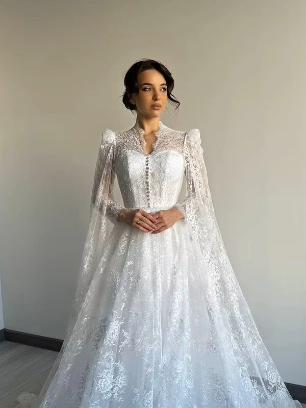 SoDigne A-line Elegant Wedding Dresses Full Sleeves V-Neck Lace Bridal Dress 2025 Long Wedding Gown Robe De Mairee Customized 3 SoDigne A-line Elegant Wedding Dresses Full Sleeves V-Neck Lace Bridal Dress 2025 Long Wedding Gown Robe De Mairee Customized - immagine 3