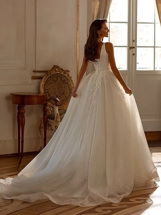 SoDigne A-line Tulle Wedding Dresses Square Collar Sleeveless Appliques Bridal Dress Bride Gown Robe De Mairee Customized  2 SoDigne A-line Tulle Wedding Dresses Square Collar Sleeveless Appliques Bridal Dress Bride Gown Robe De Mairee Customized  - immagine 2