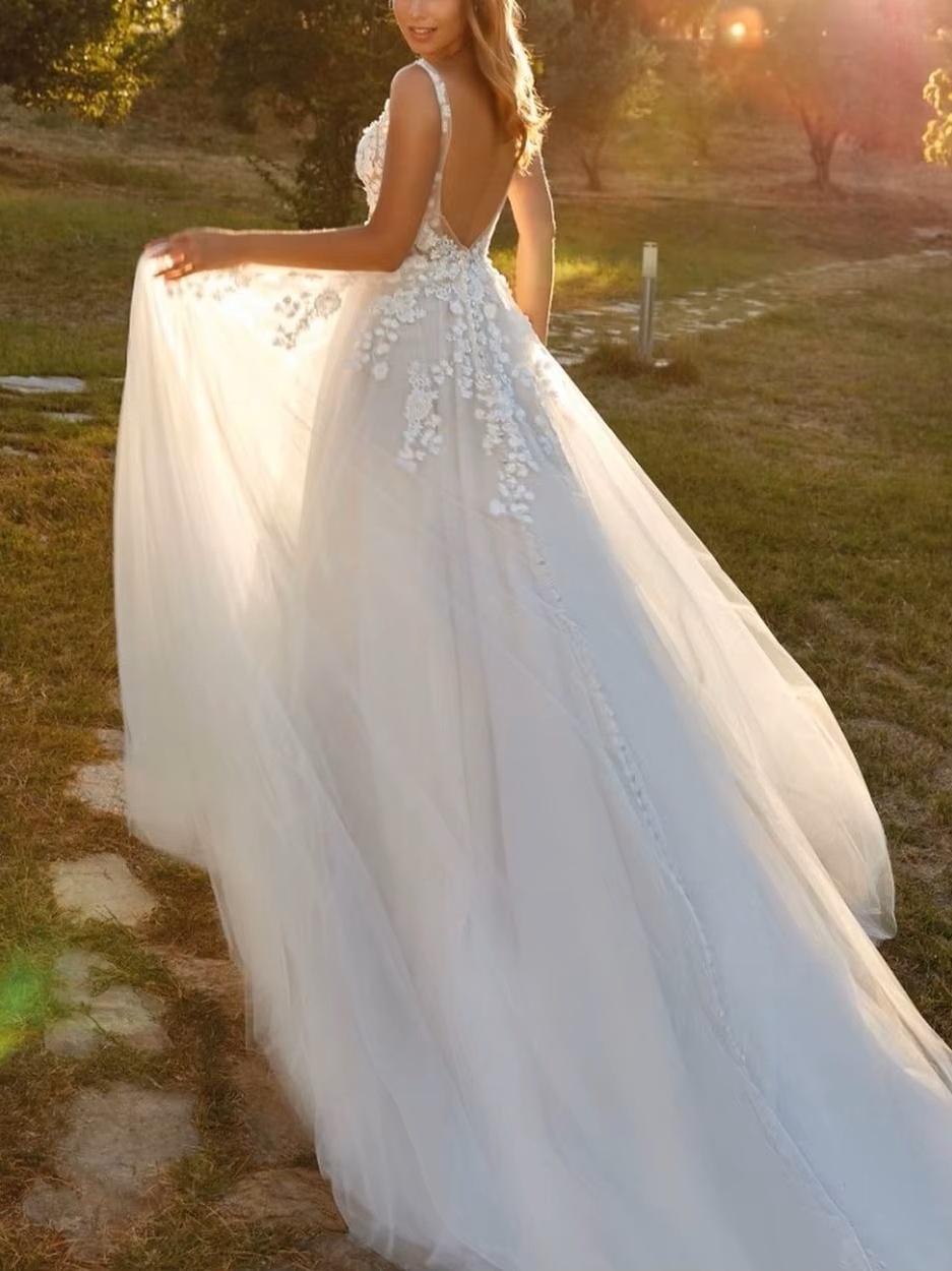SoDigne Formal Princess Women Wedding Dresses Lace Flower A Line Bride Gowns Button Backless Bridal Dress For Wedding Customized 2 SoDigne Formal Princess Women Wedding Dresses Lace Flower A Line Bride Gowns Button Backless Bridal Dress For Wedding Customized - immagine 2
