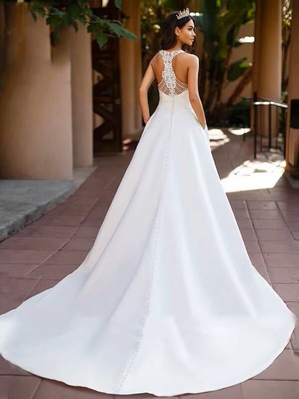 SoDigne Boho Satin A-line Wedding Dresses 2023 Sexy V Nack Lace Blackless Bride Dress Customized Sleeveless Bridal Gowns - immagine 2
