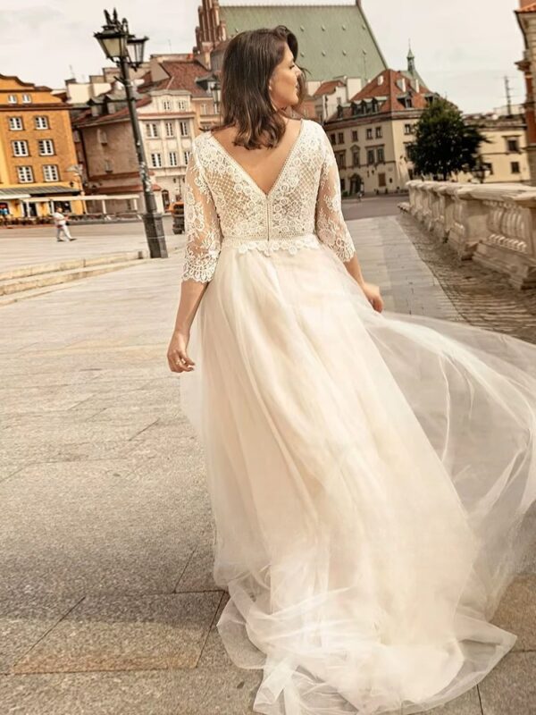 Classic Wedding Dresses For Women Plus Size Three Quarter Sleeves Bride Gowns Lace Applique A-Line Sweep Train Vestido De Novia - immagine 2