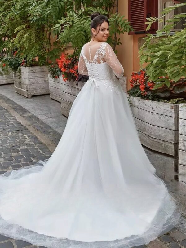 Elegant Wedding Dresses Plus Size O Neck Long Sleeves Bride Gowns Appliques Sequined Floor Length A-Line Tulle Vestidos De Novia - immagine 2