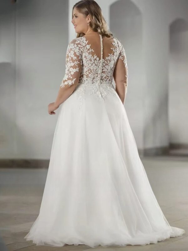 Classic Wedding Dresses Plus Size V Neck Half Sleeves Bride Gowns Tulle Lace Appliques A-Line Sweep Train Robe De PSL980010 - immagine 2