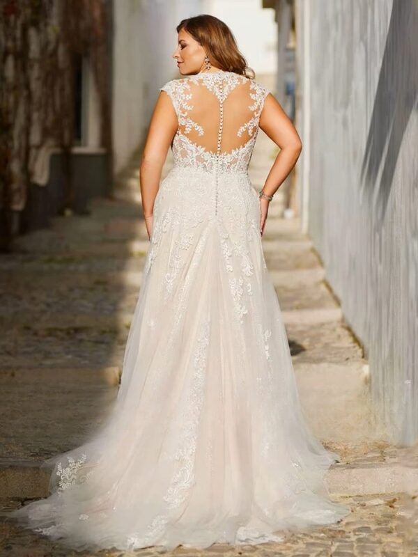 Exquisite Wedding Dresses Plus Size Tulle With Lace Applique V-Neck Backless Bride Gowns Cap Sleeves Mermaid Vestido De Noiva - immagine 2