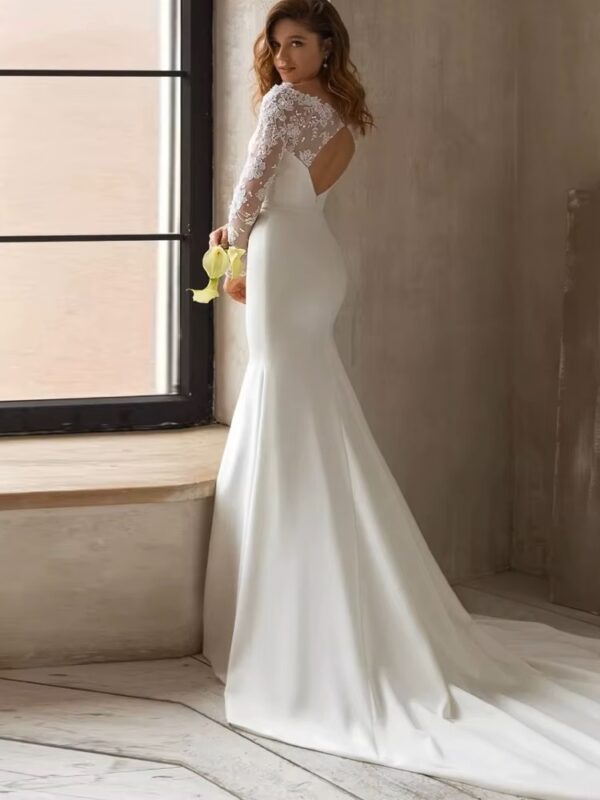 Gorgeous Lace Mermaid Wedding Dress Long Sleeve Modest Arabic Simple Bridal Gown Long Train Bride Dress Robe De Novia Customized - immagine 2