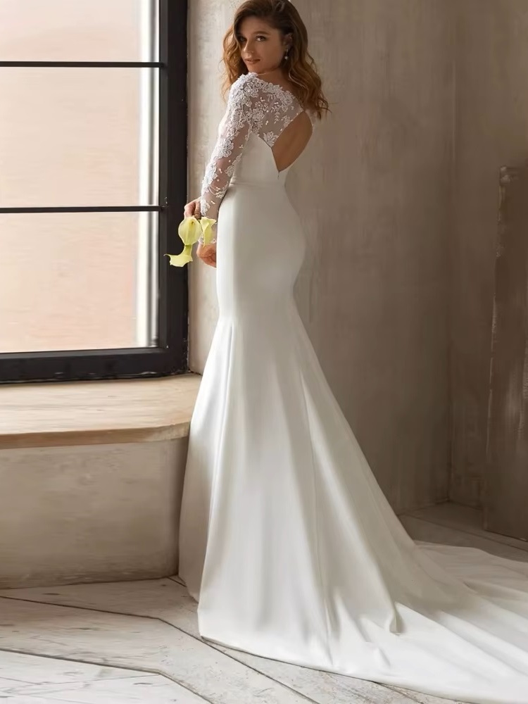 Gorgeous Lace Mermaid Wedding Dress Long Sleeve Modest Arabic Simple Bridal Gown Long Train Bride Dress Robe De Novia Customized 2 Gorgeous Lace Mermaid Wedding Dress Long Sleeve Modest Arabic Simple Bridal Gown Long Train Bride Dress Robe De Novia Customized - immagine 2