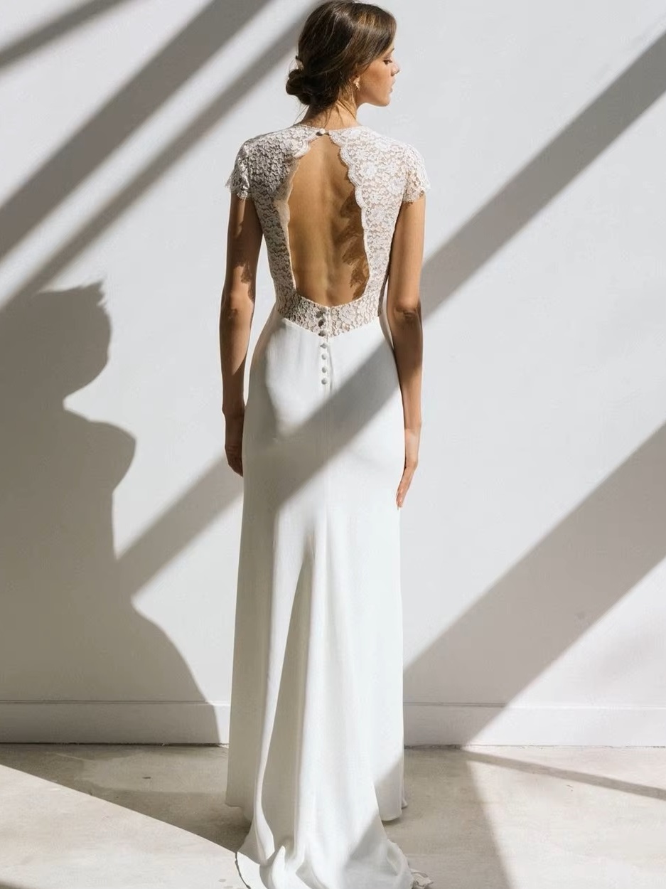 Vintage Boho Wedding Dress Short Sleeve Mermaid Backless Lace Sweep Train Stunning Charming Women Vesditos De Novia Customized 2 Vintage Boho Wedding Dress Short Sleeve Mermaid Backless Lace Sweep Train Stunning Charming Women Vesditos De Novia Customized - immagine 2