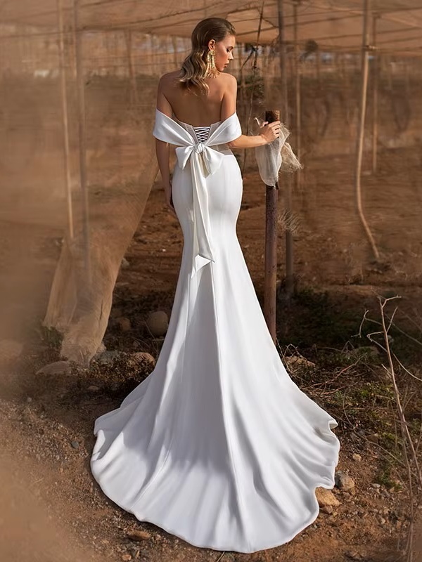 Elegant Mermaid Sweetheart Wedding Dress Women Lace Applique Off The Shoulder Crepe Bridal Gown Vestidos De Novia Customized 2 Elegant Mermaid Sweetheart Wedding Dress Women Lace Applique Off The Shoulder Crepe Bridal Gown Vestidos De Novia Customized - immagine 2