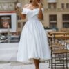 LORIE Simple Tea-length Wedding Dress Off the shoulder White Ivory Satin A-line Short Bride Gowns Beach Customized Wedding Gown 4 H940e302fe67148bbb5ef8fc787596411O Cropped