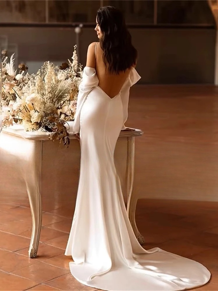 Classic Mermaid Long Sleeve Wedding Dress 2025 Off The Shoulder Open Back Bridal Gown Sweep Train Vestido De Noiva Customized 2 Classic Mermaid Long Sleeve Wedding Dress 2025 Off The Shoulder Open Back Bridal Gown Sweep Train Vestido De Noiva Customized - immagine 2