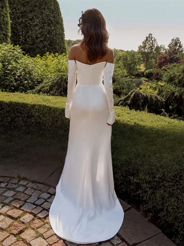 Elegant Mermaid Long Sleeve Wedding Dress 2025 Boat-Neck Lace Side Slit Zipper Back Sexy Bridal Gown Vestido De Noiva Customized 2 Elegant Mermaid Long Sleeve Wedding Dress 2025 Boat-Neck Lace Side Slit Zipper Back Sexy Bridal Gown Vestido De Noiva Customized - immagine 2