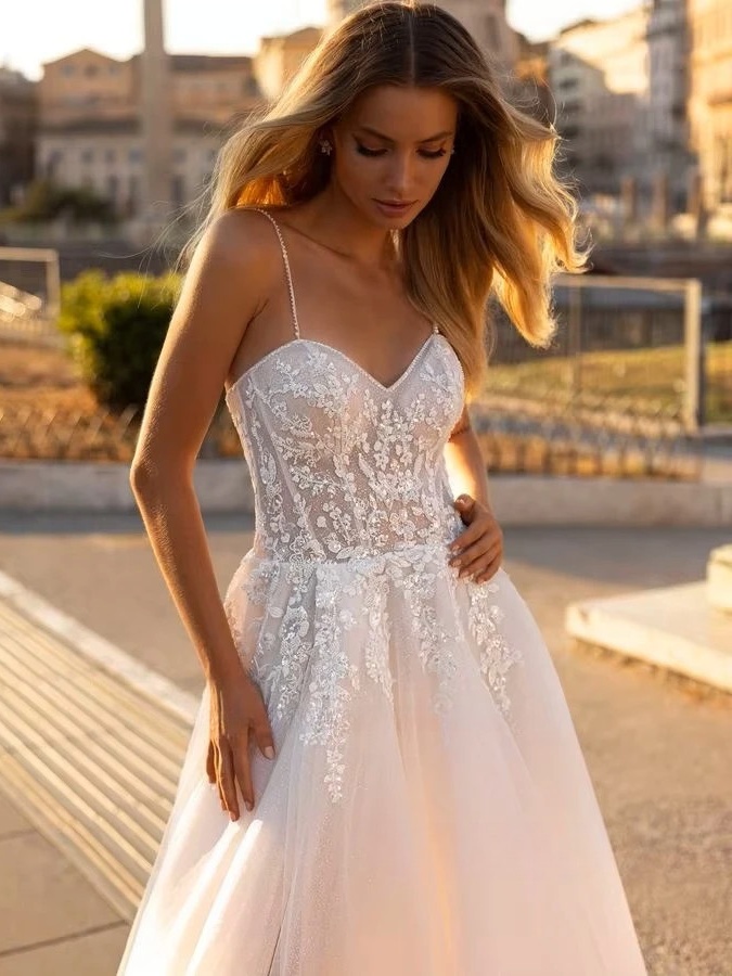 SoDigne A-line Appliques Wedding Dresses Sweetheart Sleeveless Tulle Bride Gowns Split Long Women Bridal Dress robe de mariée 3 SoDigne A-line Appliques Wedding Dresses Sweetheart Sleeveless Tulle Bride Gowns Split Long Women Bridal Dress robe de mariée - immagine 3