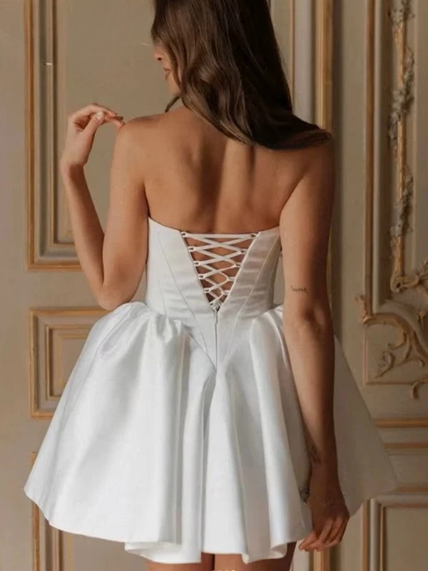 Simple Mini Wedding Dress For Women Sleeveless Sweetheart Simple Open Back Lace Up Gown Short Ball Gowns Vestido Customized 2025 2 Simple Mini Wedding Dress For Women Sleeveless Sweetheart Simple Open Back Lace Up Gown Short Ball Gowns Vestido Customized 2025 - immagine 2