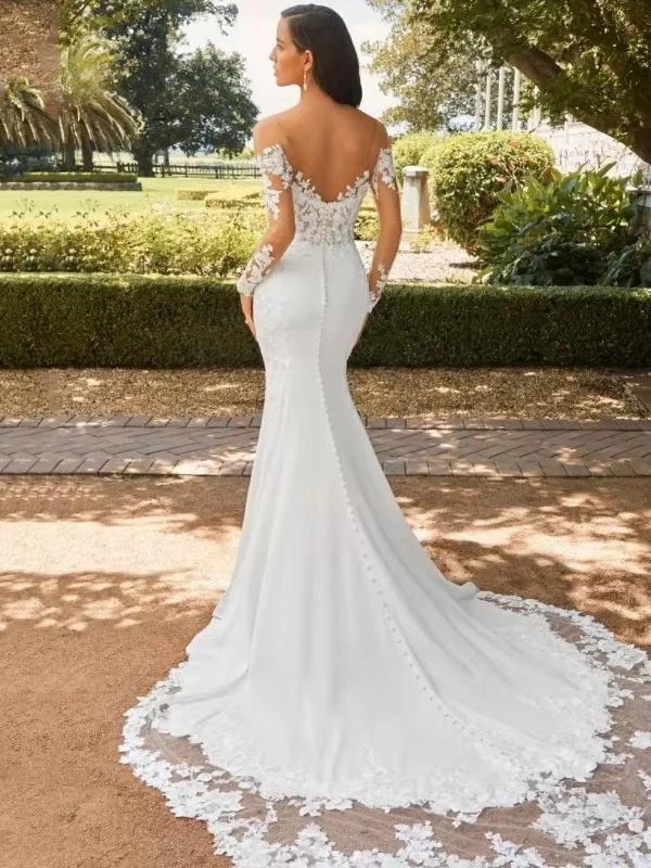 Elegant Sweetheart Mermaid Wedding Dress 2025 White Long Sleeve Open Back Lace Bridal Gown Train Vestido De Novia Customized 2 Elegant Sweetheart Mermaid Wedding Dress 2025 White Long Sleeve Open Back Lace Bridal Gown Train Vestido De Novia Customized - immagine 2
