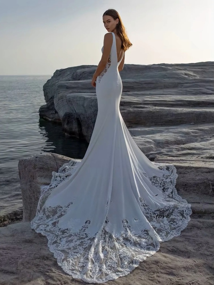SoDigne Mermaid Wedding Dresses Scoop Neck Sleeveless Appliques Bridal Gowns Beach Wedding Dress vestido de noiva Customized 2 SoDigne Mermaid Wedding Dresses Scoop Neck Sleeveless Appliques Bridal Gowns Beach Wedding Dress vestido de noiva Customized - immagine 2