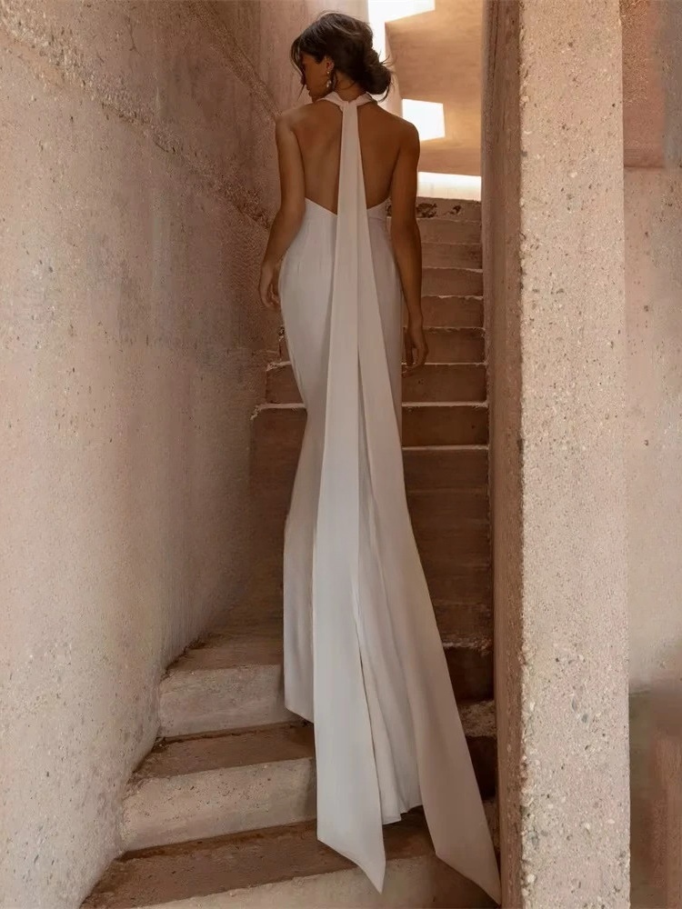 Sexy Mermaid Wedding Dresses Women 2025 Halter Pleat High Split Open Back Sleeveless Bridal Gown Vestidos De Noiva Customized 3 Sexy Mermaid Wedding Dresses Women 2025 Halter Pleat High Split Open Back Sleeveless Bridal Gown Vestidos De Noiva Customized - immagine 3