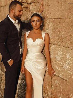 SoDigne Mermaid Satin Wedding Dress Sweetheart Sleeveless Bridal Gown Split Long Bride Dresses vestidos de novia Customized  6 S1424be2f7a3741dbbf2b4db8f7c06a5cx Cropped