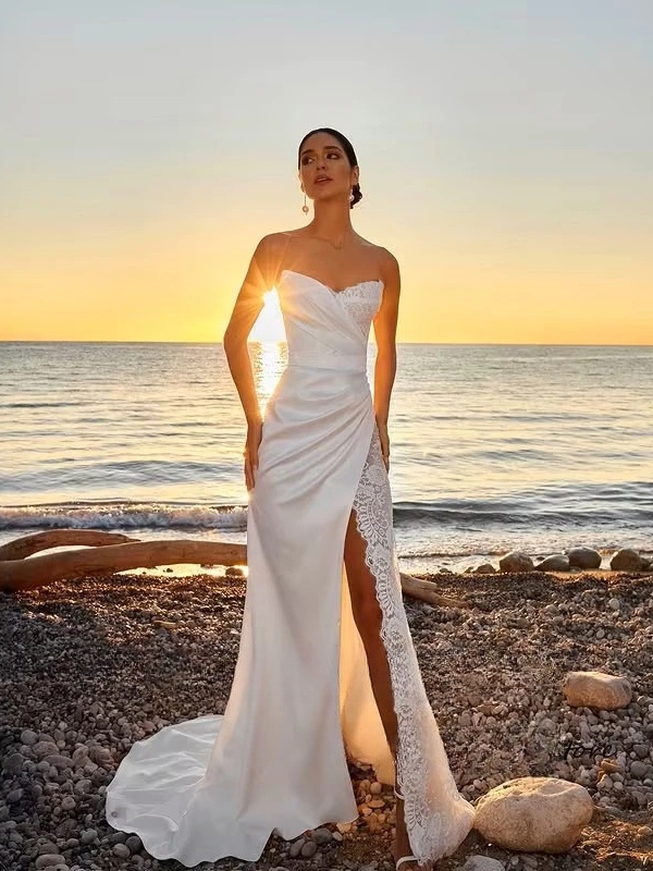 SoDigne Mermaid Satin/Lace Wedding Dress Sweetheart Sleeveless Bride Dresses Split Long Bridal Gowns Robe De Mairee Customized 1 SoDigne Mermaid Satin/Lace Wedding Dress Sweetheart Sleeveless Bride Dresses Split Long Bridal Gowns Robe De Mairee Customized