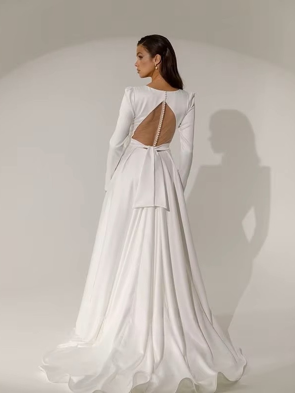 SoDigne A-line Elegant Wedding Dresses V-neck Full Sleeves Stain Bridal Dress Long Bridal Gown vestidos de novia 2025 Customized 3 SoDigne A-line Elegant Wedding Dresses V-neck Full Sleeves Stain Bridal Dress Long Bridal Gown vestidos de novia 2025 Customized - immagine 3