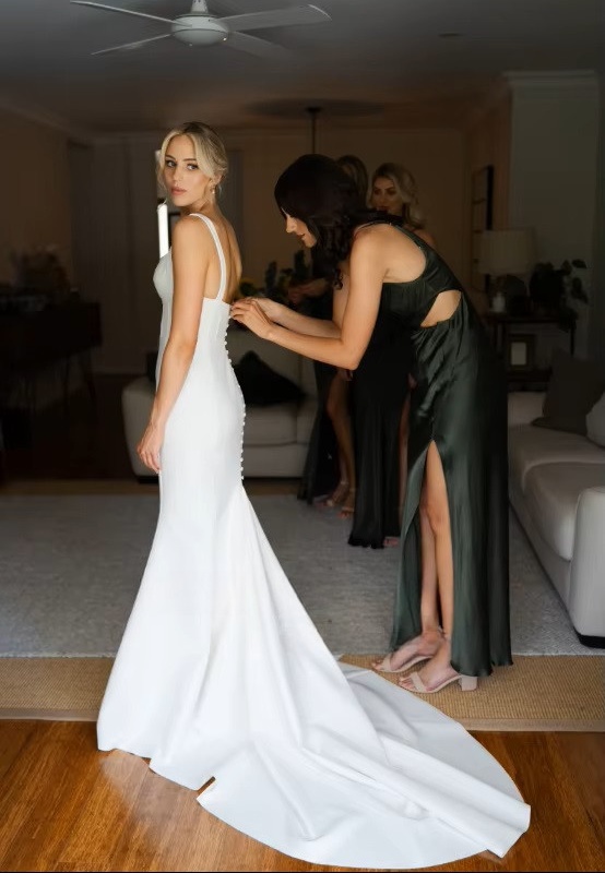 SoDigne Mermaid Simple Satin Wedding Dress Strapless Sleeveless Bride Dresses Beach 2025 Bridal Gowns Robe De Mairee Customized 2 SoDigne Mermaid Simple Satin Wedding Dress Strapless Sleeveless Bride Dresses Beach 2025 Bridal Gowns Robe De Mairee Customized - immagine 2